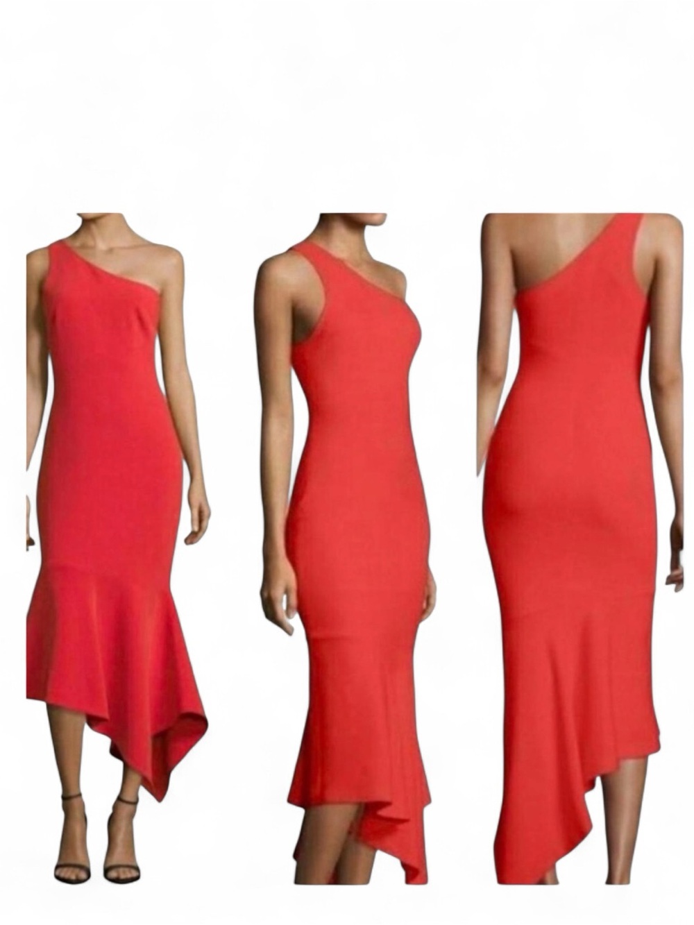 Cinq ร Sept Dulcina One Shoulder Asymmetrical Handkerchief Hem Midi Dress Coral
